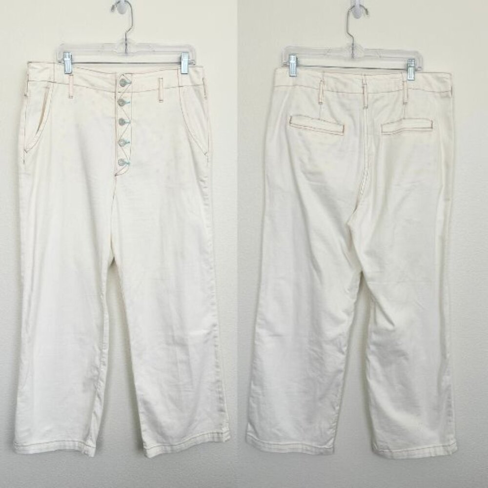 Pilcro Women's Button Fly High Rise Wide Leg Pants White Size 31 Stretch Classic